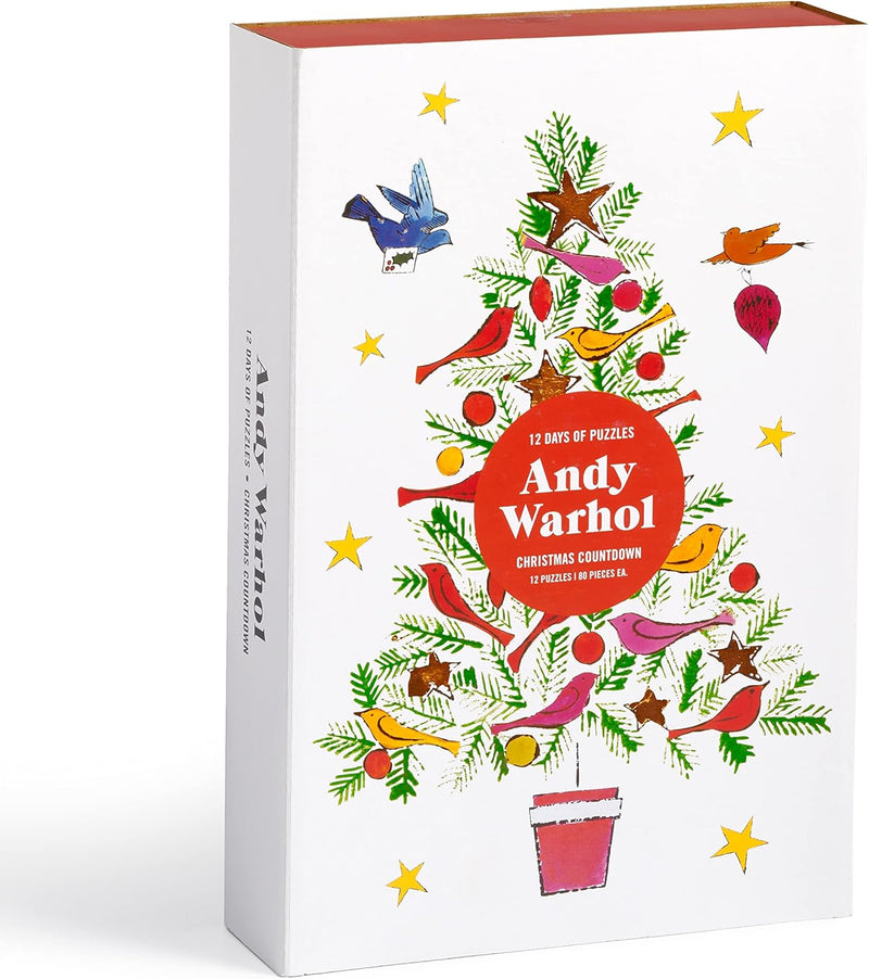 Galison Andy Warhol Christmas Countdown – 12 Days of Puzzles Featuring Iconic Whimsical Warhol 1950s Christmas Paintings Drawings and Prints