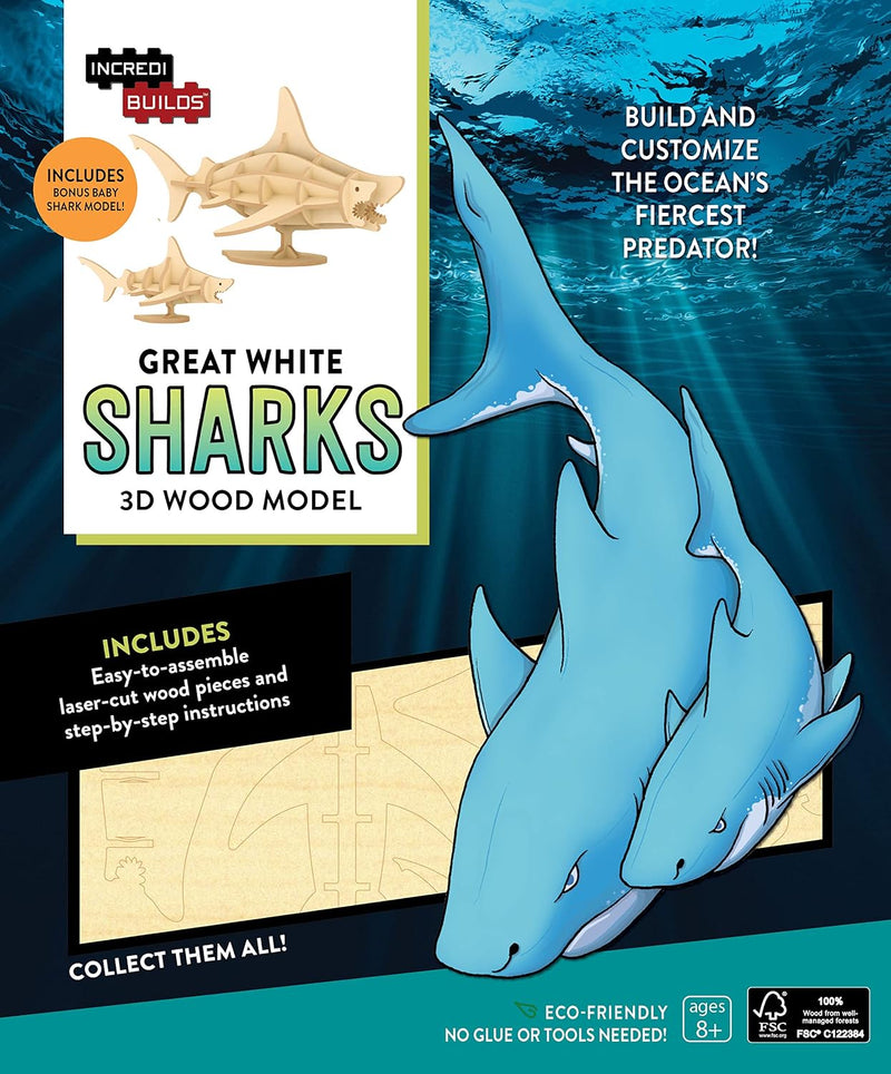 Incredibuilds: Great White Sharks 3D Wood Model