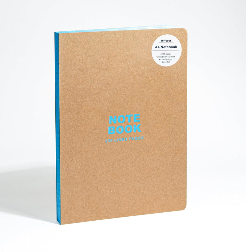 A4 Notebook: Kraft and Neon Blue, Hardcover - 230 Lined Pages