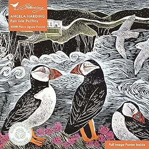 Adult Sustainable Jigsaw Puzzle Angela Harding: Fair Isle Puffins: 1000-pieces. Ethical, Sustainable, Earth-Friendly