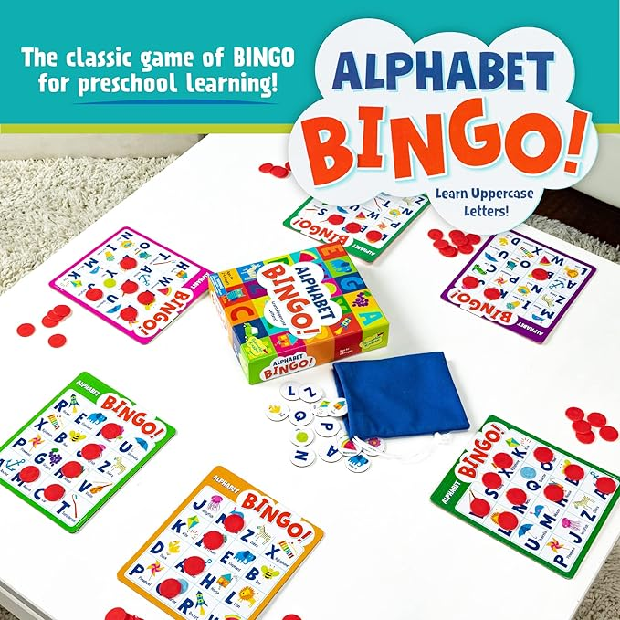Peaceable Kingdom Alphabet Bingo! Letter Learning Educational Board Game for 2 to 6 Kids Ages 4+